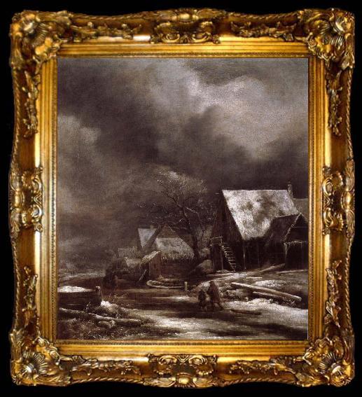 framed  Jacob van Ruisdael Village in Winter, ta009-2